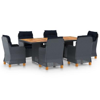 Set mobilier exterior cu perne, 7 piese, gri închis, poliratan GartenMobel Dekor
