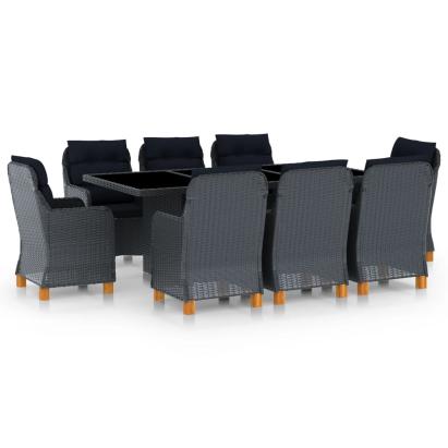 Set mobilier exterior cu perne, 9 piese, gri închis, poliratan GartenMobel Dekor