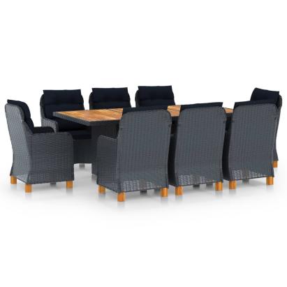 Set mobilier exterior cu perne, 9 piese, gri închis, poliratan GartenMobel Dekor