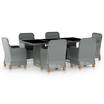 Set mobilier de exterior cu perne,7 piese,gri deschis,poliratan GartenMobel Dekor