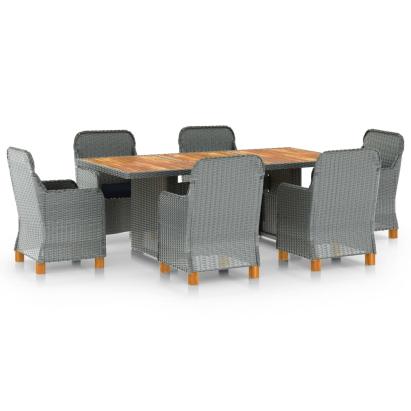 Set mobilier de exterior cu perne,7 piese,gri deschis,poliratan GartenMobel Dekor