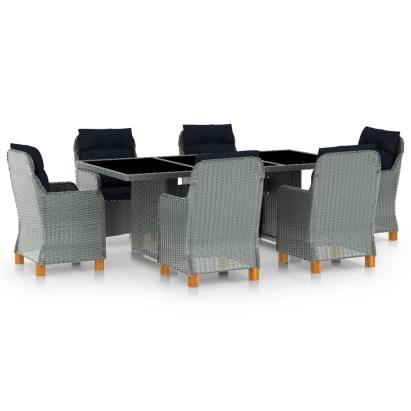 Set mobilier de exterior cu perne,7 piese,gri deschis,poliratan GartenMobel Dekor