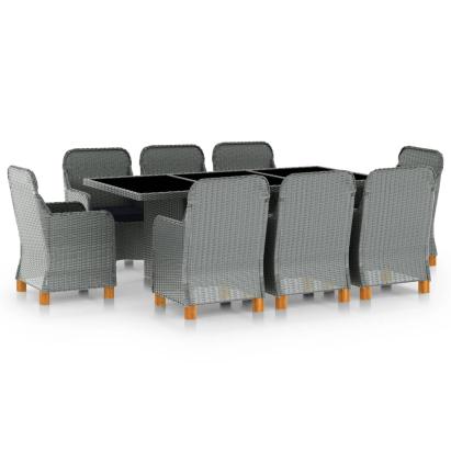 Set mobilier exterior cu perne, 9 piese, gri deschis, poliratan GartenMobel Dekor