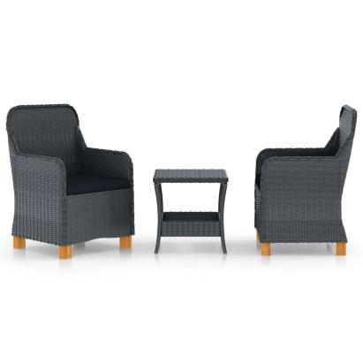 Set mobilier grădină cu perne, 3 piese, gri închis, poliratan GartenMobel Dekor