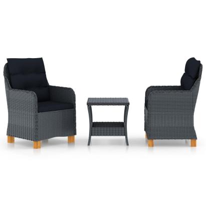 Set mobilier grădină cu perne, 3 piese, gri închis, poliratan GartenMobel Dekor