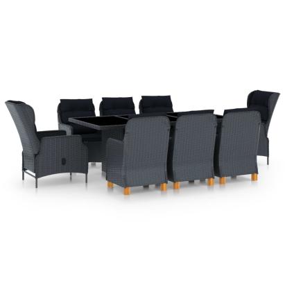 Set mobilier exterior cu perne, 9 piese, gri închis, poliratan GartenMobel Dekor
