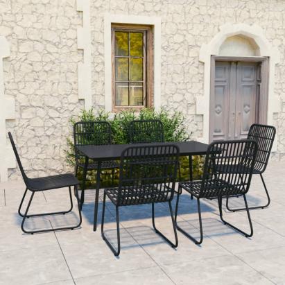 Set mobilier de exterior, 7 piese, negru, poliratan și sticlă GartenMobel Dekor