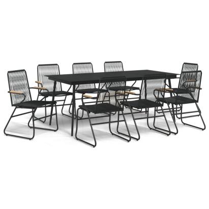 Set masă pentru grădină, 9 piese, negru, ratan PVC GartenMobel Dekor