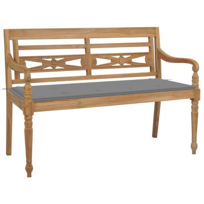 Bancă Batavia cu pernă gri, 120 cm, lemn masiv tec GartenMobel Dekor