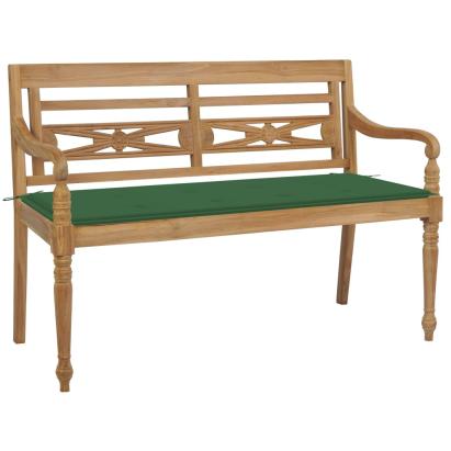 Bancă Batavia cu pernă verde, 120 cm, lemn masiv tec GartenMobel Dekor