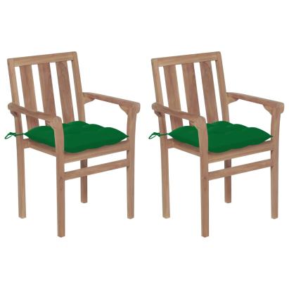 Scaune grădină cu perne verde, 2 buc., verde, lemn masiv tec GartenMobel Dekor
