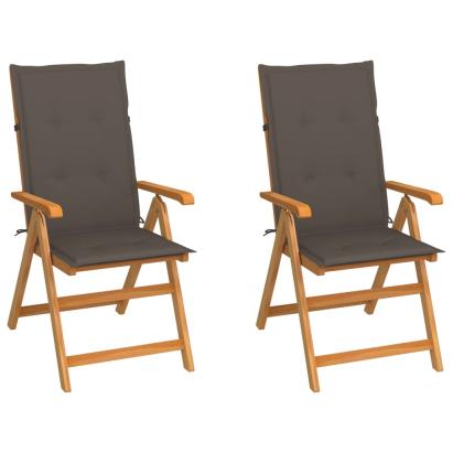 Scaune de grădină cu perne gri taupe, 2 buc., lemn masiv de tec GartenMobel Dekor