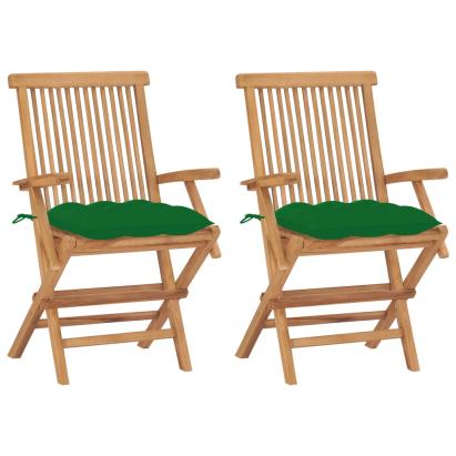 Scaune grădină cu perne, 2 buc., verde, lemn masiv tec GartenMobel Dekor