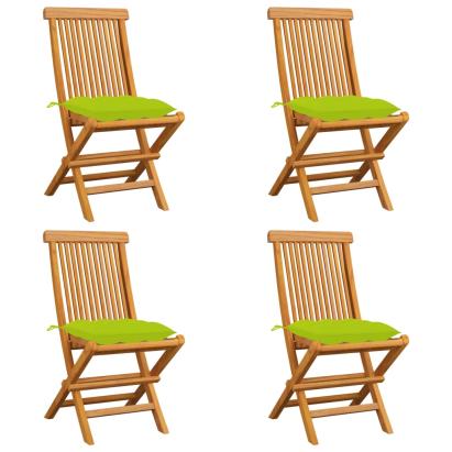 Scaune de grădină cu perne verde aprins, 4 buc., lemn masiv tec GartenMobel Dekor