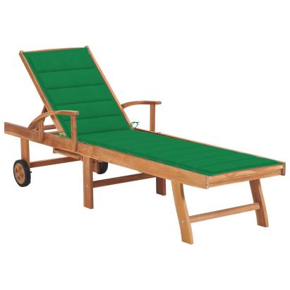 Șezlong cu pernă verde, lemn masiv de tec GartenMobel Dekor