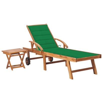 Șezlong cu pernă și masă, lemn masiv de tec GartenMobel Dekor