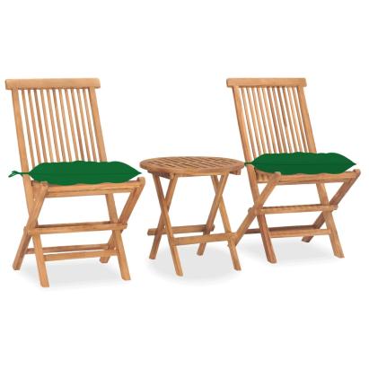 Set mobilier pliabil exterior cu pernă, 3 piese, lemn masiv tec GartenMobel Dekor