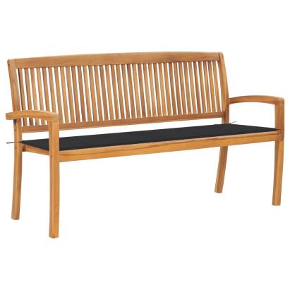 Bancă de grădină stivuibilă cu pernă, 159 cm, lemn masiv de tec GartenMobel Dekor