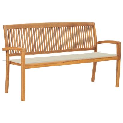 Bancă de grădină stivuibilă cu pernă, 159 cm, lemn masiv de tec GartenMobel Dekor