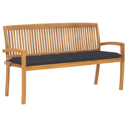 Bancă de grădină stivuibilă cu pernă, 159 cm, lemn masiv de tec GartenMobel Dekor