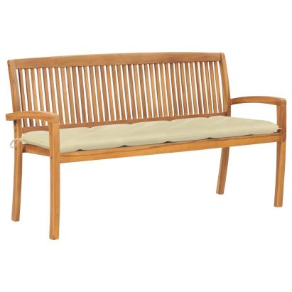 Bancă de grădină stivuibilă cu pernă, 159 cm, lemn masiv de tec GartenMobel Dekor