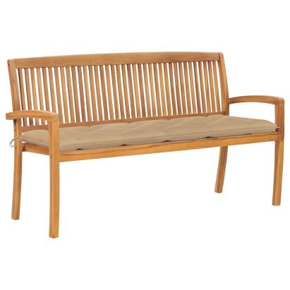 Bancă de grădină stivuibilă cu pernă, 159 cm, lemn masiv tec GartenMobel Dekor