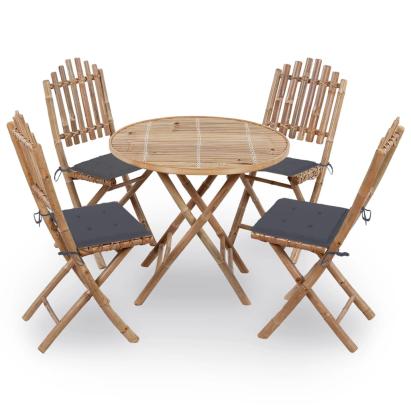 Set mobilier de exterior pliabil, cu perne, 5 piese, bambus GartenMobel Dekor
