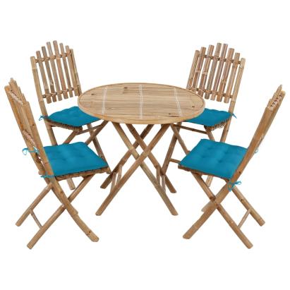 Set mobilier de exterior pliabil, cu perne, 5 piese, bambus GartenMobel Dekor