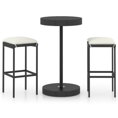 Set mobilier bar de grădină cu perne, 3 piese, negru, poliratan GartenMobel Dekor