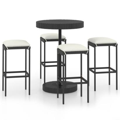 Set mobilier bar de grădină cu perne, 5 piese, negru, poliratan GartenMobel Dekor