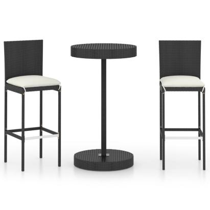 Set mobilier bar de grădină cu perne, 3 piese, negru, poliratan GartenMobel Dekor