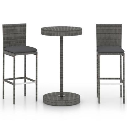 Set mobilier bar de grădină, cu perne, 3 piese, gri, poliratan GartenMobel Dekor