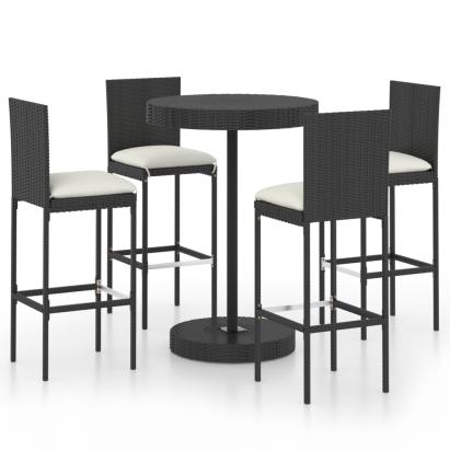 Set mobilier bar de grădină cu perne, 5 piese, negru, poliratan GartenMobel Dekor