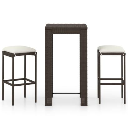 Set mobilier bar de grădină, cu perne, 3 piese, maro, poliratan GartenMobel Dekor