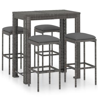 Set mobilier bar de grădină cu perne, 5 piese, gri, poliratan GartenMobel Dekor