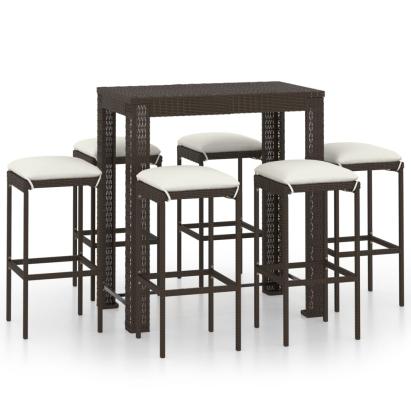 Set mobilier bar de grădină cu perne, 7 piese, maro, poliratan GartenMobel Dekor