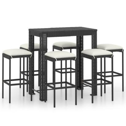 Set mobilier bar de grădină cu perne, 7 piese, negru, poliratan GartenMobel Dekor