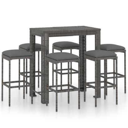Set mobilier bar de grădină cu perne, 7 piese, gri, poliratan GartenMobel Dekor
