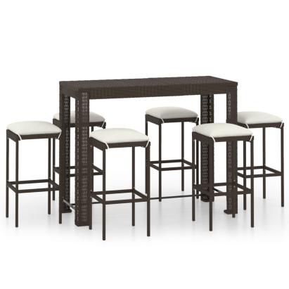 Set mobilier bar de grădină cu perne, 7 piese, maro, poliratan GartenMobel Dekor