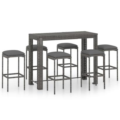 Set mobilier bar de grădină cu perne, 7 piese, gri, poliratan GartenMobel Dekor