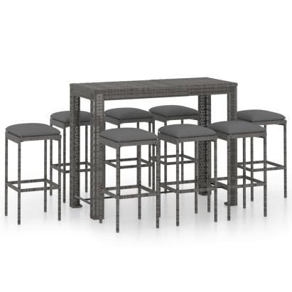 Set mobilier bar de grădină cu perne, 9 piese, gri, poliratan GartenMobel Dekor