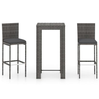 Set mobilier bar de exterior cu perne, 3 piese, gri, poliratan GartenMobel Dekor