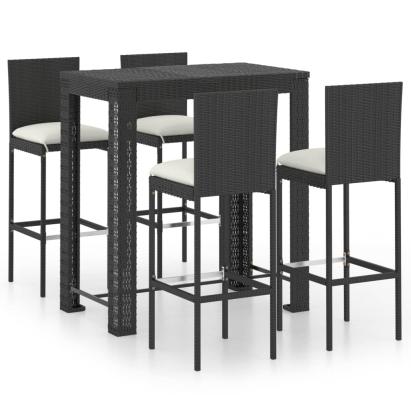 Set mobilier bar de exterior cu perne 5 piese, negru, poliratan GartenMobel Dekor