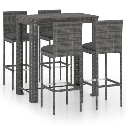 Set mobilier bar de grădină cu perne, 5 piese, gri, poliratan GartenMobel Dekor