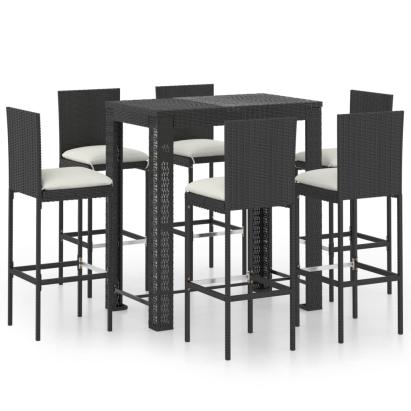 Set mobilier bar de exterior cu perne, 7 piese, negru poliratan GartenMobel Dekor