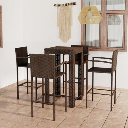 Set bar exterior cu cotieră, 5 piese, maro, poliratan GartenMobel Dekor