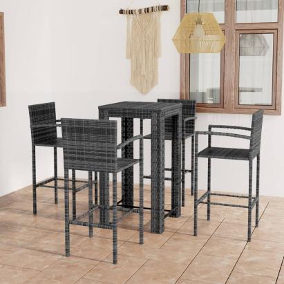 Set bar exterior cu cotieră, 5 piese, gri, poliratan GartenMobel Dekor