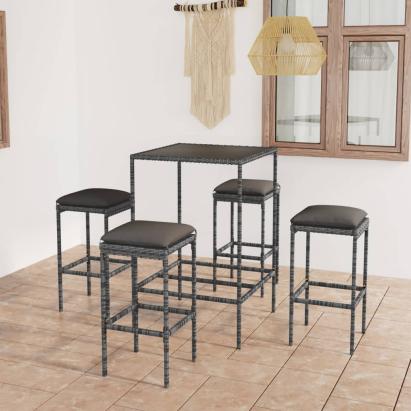 Set mobilier bar de grădină, cu perne, 5 piese, gri, poliratan GartenMobel Dekor