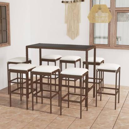 Set mobilier bar de grădină cu perne, 9 piese, maro, poliratan GartenMobel Dekor
