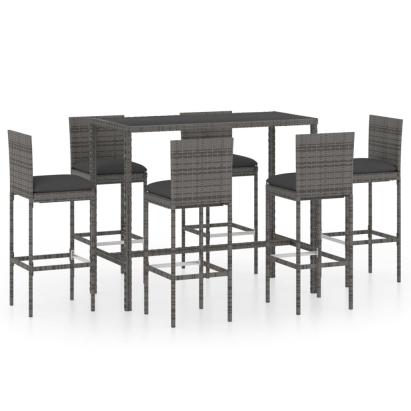Set mobilier bar de grădină cu perne, 7 piese, gri, poliratan GartenMobel Dekor